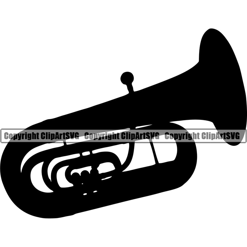 Musical Instrument Music Tuba  Silhouette Vector White Background Design Element Band Orchestra Concert Acoustic Jazz Classical Musician Rock And Roll Sound Logo Clipart SVG
