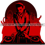 DJ Music Disc Dee Jay Party With Jokey Red Color Vector Design Element White Background Disco Sound Audio Night Club Dance Entertainment Nightlife Turntable Disc Jockey Spin Vinyl Record Spinning Equipment Clipart SVG