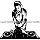 DJ Music Disc Dee Jay Party With Jokey Vector Design Element Disco Sound Audio Night Club Dance Entertainment Nightlife Turntable Disc Jockey Spin Vinyl Record Spinning Equipment Clipart SVG