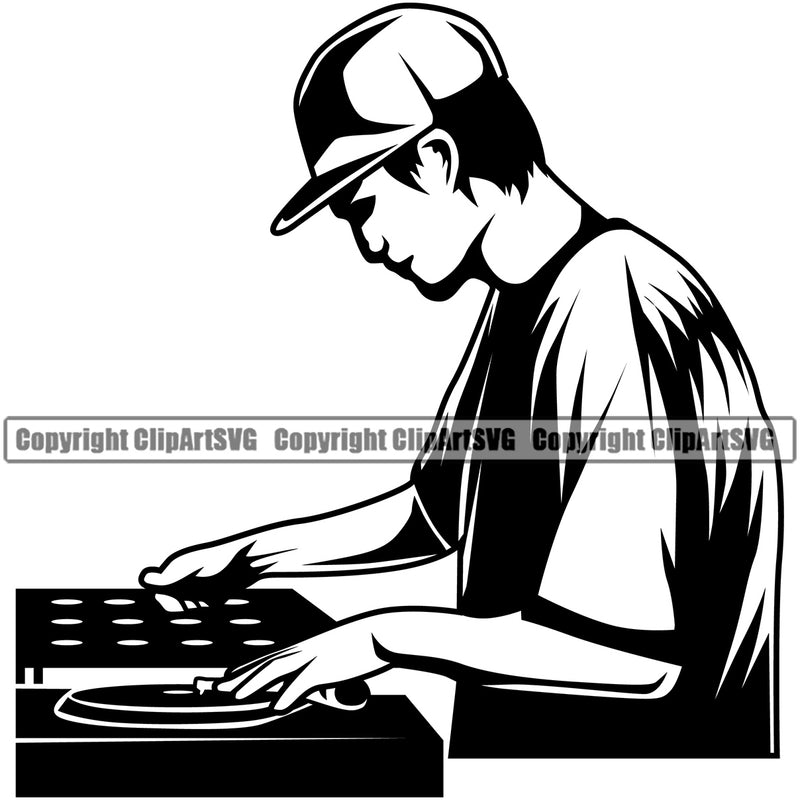 DJ Disc Jockey Music Turntable Record Player Mixer Album Vinyl Club Sound Radio Stereo Rap Silhouette Entertainment Nightlife Turntable Disc Jockey Spin Vinyl Record Spinning Equipment Clipart SVG