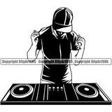 DJ Music Turntable Record Player Mixer Silhouette Design Element Disc Dee Jay Party Disco Sound Audio Night Club Dance Entertainment Nightlife Turntable Disc Jockey Spin Vinyl Record Spinning Equipment Clipart SVG
