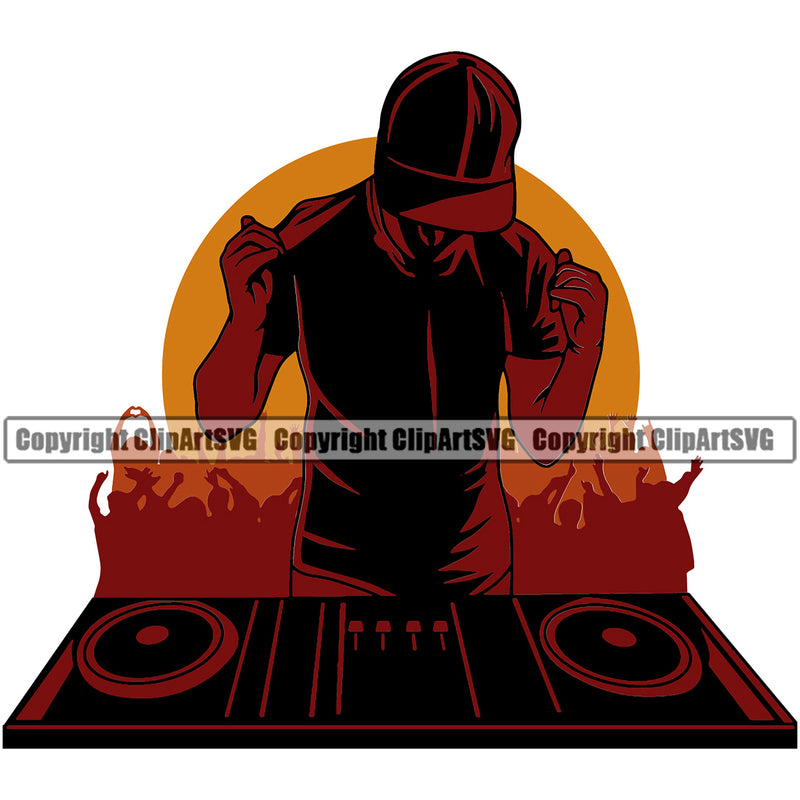 DJ Music Turntable Record Player Mixer Silhouette Color Design Element Disc Dee Jay Party Disco Sound Audio Night Club Dance Entertainment Nightlife Turntable Disc Jockey Spin Vinyl Record Spinning Equipment Clipart SVG