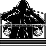 DJ Music Disc  Silhouette Jokey White Background Design Element Dee Jay Party Disco Sound Audio Night Club Dance Entertainment Nightlife Turntable Disc Jockey Spin Vinyl Record Spinning Equipment Clipart SVG