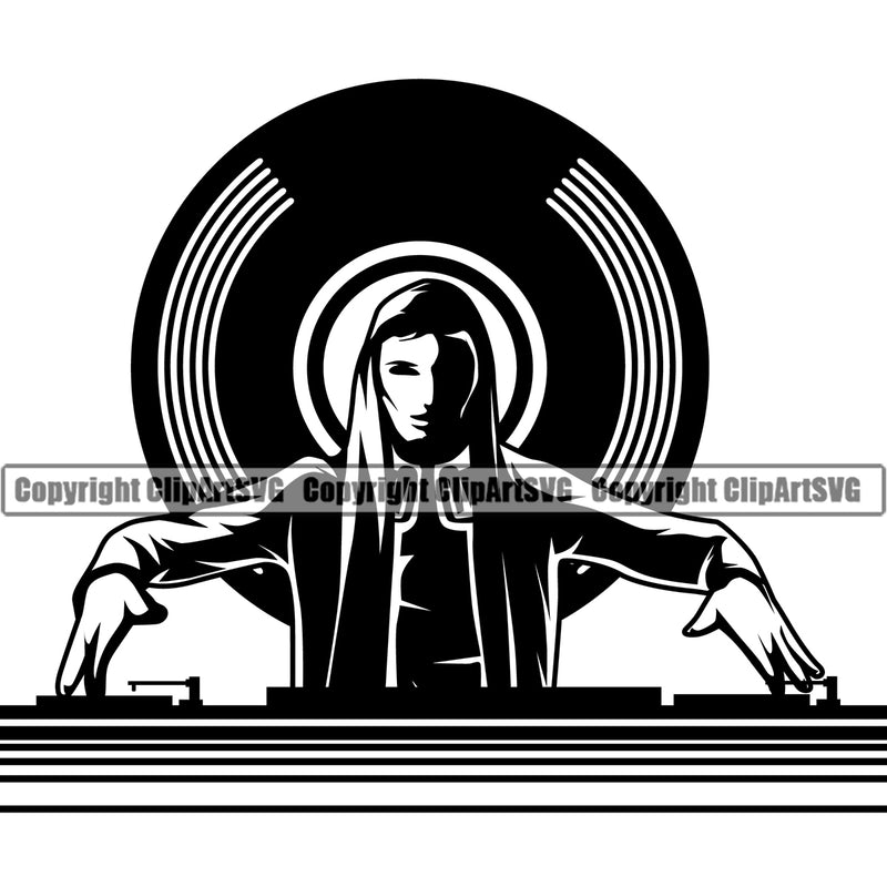 DJ Music Disc Turntable Silhouette Vector Design Dee Jay Party Disco Sound Audio Night Club Dance Entertainment Nightlife Turntable Disc Jockey Spin Vinyl Record Spinning Equipment Clipart SVG