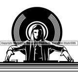 DJ Music Disc Turntable Silhouette Vector Design Dee Jay Party Disco Sound Audio Night Club Dance Entertainment Nightlife Turntable Disc Jockey Spin Vinyl Record Spinning Equipment Clipart SVG