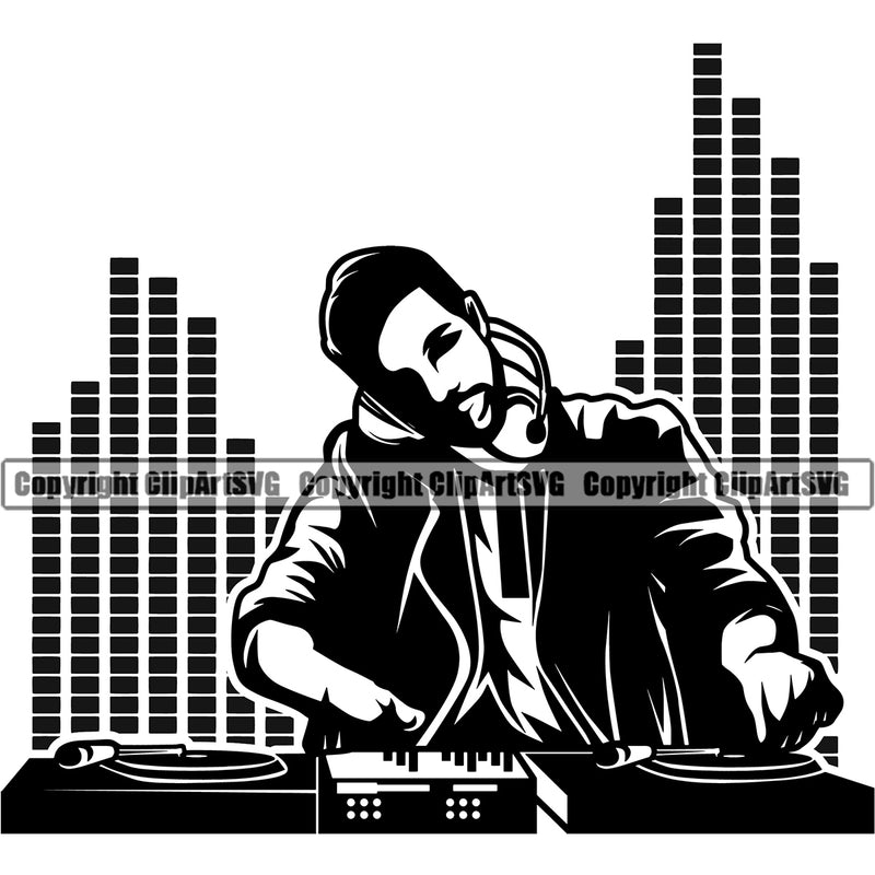 DJ Music Disc Turntable Sound Music Vector Design Element Dee Jay Party Disco Sound Audio Night Club Dance Entertainment Nightlife Turntable Disc Jockey Spin Vinyl Record Spinning Equipment Clipart SVG
