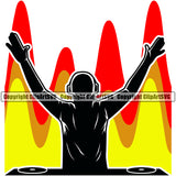 DJ Music Disc Dee Jay Party Disco Sound Audio Turntable Background Color Light Vector Design Element Night Club Dance Entertainment Nightlife Turntable Disc Jockey Spin Record Equipment Clipart SVG