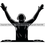 DJ Music Disc Jokey Turntable Silhouette Dee Jay Party Disco Sound Audio Night Club Dance Entertainment Nightlife Turntable Disc Jockey Spin Vinyl Record Spinning Equipment Clipart SVG