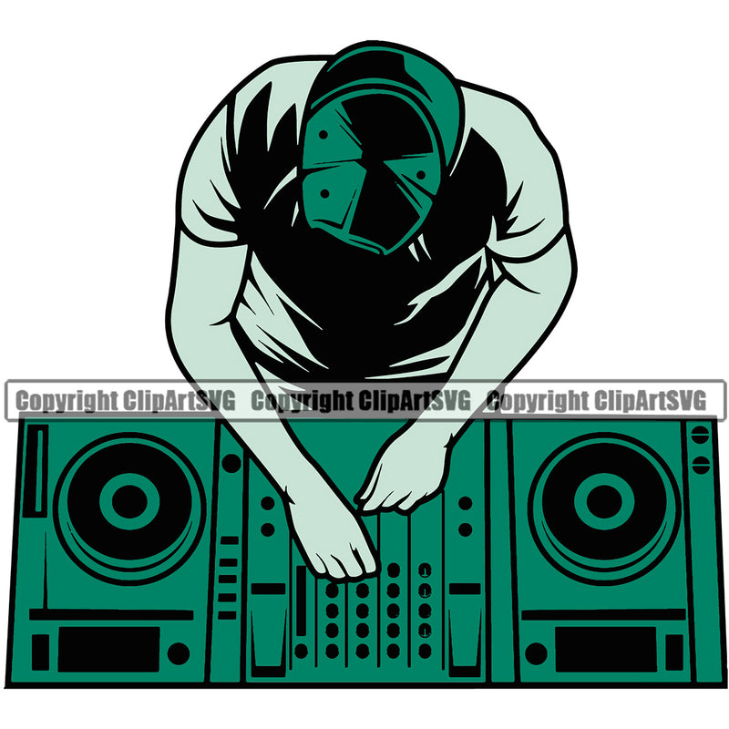 DJ Music Disc Silhouette Vector Design Element Color Artwork Dee Jay Party Disco Sound Audio Night Club Dance Entertainment Nightlife Turntable Disc Jockey Spin Record Spinning Equipment Clipart SVG
