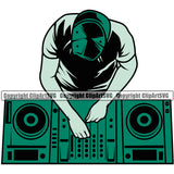 DJ Music Disc Silhouette Vector Design Element Color Artwork Dee Jay Party Disco Sound Audio Night Club Dance Entertainment Nightlife Turntable Disc Jockey Spin Record Spinning Equipment Clipart SVG