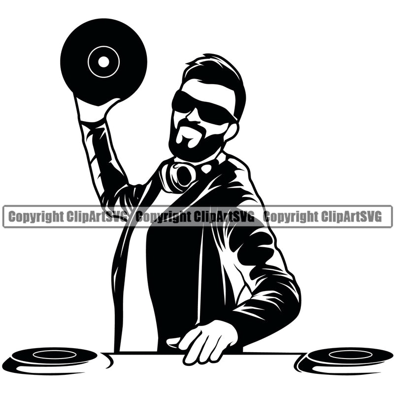 DJ Music Holding Disc Vector Design Element Dee Jay Party Disco Sound Audio Night Club Dance Entertainment Nightlife Turntable Disc Jockey Spin Vinyl Record Spinning Equipment Clipart SVG