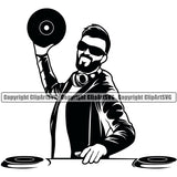 DJ Music Holding Disc Vector Design Element Dee Jay Party Disco Sound Audio Night Club Dance Entertainment Nightlife Turntable Disc Jockey Spin Vinyl Record Spinning Equipment Clipart SVG