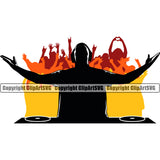 DJ Music Audience White Background Design Element Disc Dee Jay Party Disco Sound Audio Night Club Dance Entertainment Nightlife Turntable Disc Jockey Spin Vinyl Record Spinning Equipment Clipart SVG