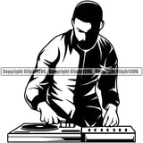 DJ Music Player On Jokey White Background Design Element Disc Dee Jay Party Disco Sound Audio Night Club Dance Entertainment Nightlife Turntable Disc Jockey Spin Vinyl Record Spinning Equipment Clipart SVG