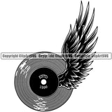 DJ Music Disc With Wings On White Background Design Element Dee Jay Party Disco Sound Audio Night Club Dance Entertainment Nightlife Turntable Disc Jockey Spin Vinyl Record Spinning Clipart SVG