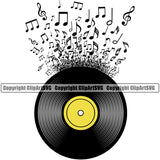 DJ Music Disc Record Album Music Note White Background Design Element Dee Jay Party Disco Sound Audio Night Club Dance Entertainment Nightlife Turntable Disc Jockey Spin Vinyl Record Spinning Equipment Clipart SVG