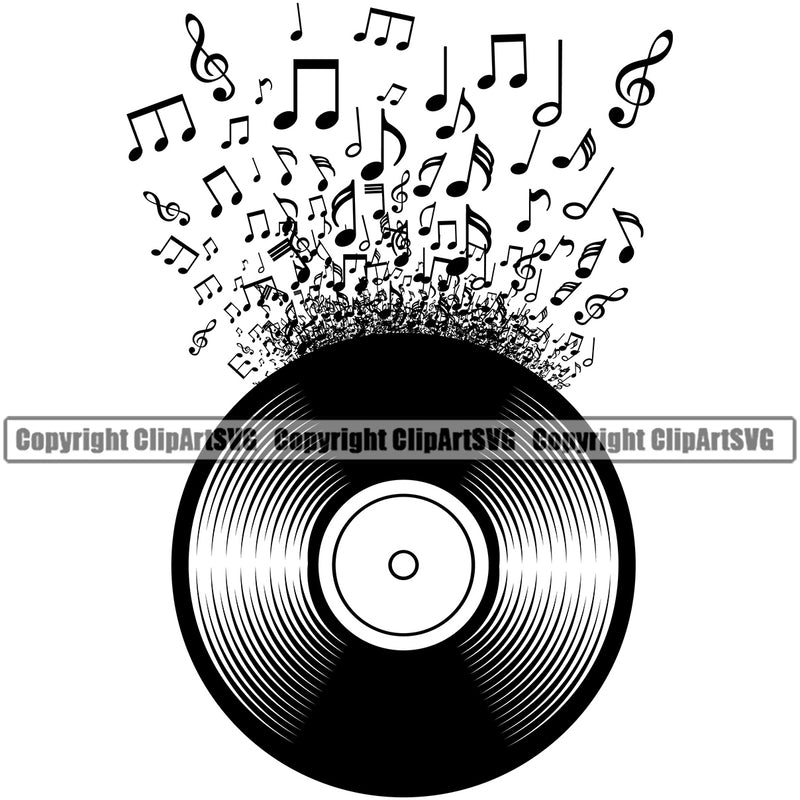 DJ Music Disc Music Note White Background Design Element Dee Jay Party Disco Sound Audio Night Club Dance Entertainment Nightlife Turntable Disc Jockey Spin Vinyl Record Spinning Equipment Clipart SVG