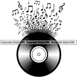 DJ Music Disc Music Note White Background Design Element Dee Jay Party Disco Sound Audio Night Club Dance Entertainment Nightlife Turntable Disc Jockey Spin Vinyl Record Spinning Equipment Clipart SVG