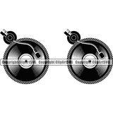 DJ Music Disc Double Turntables White Background Design Element Dee Jay Party Disco Sound Audio Night Club Dance Entertainment Nightlife Turntable Disc Jockey Spin Vinyl Record Spinning Equipment Clipart SVG