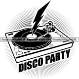 Disco Party Quote DJ Music Disc Sunrise Design Element Dee Jay Party Disco Sound Audio Night Club Dance Entertainment Nightlife Turntable Disc Jockey Spin Vinyl Record Spinning Equipment Clipart SVG