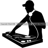 DJ Music Disc Dee Jay Party Disco Silhouette Jokey Vector Design Element Sound Audio Night Club Dance Entertainment Nightlife Turntable Disc Spin Vinyl Record Spinning Equipment Clipart SVG