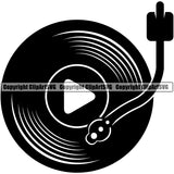 DJ Music Disc White Background Design Element Dee Jay Party Disco Sound Audio Night Club Dance Entertainment Nightlife Turntable Disc Jockey Spin Vinyl Record Spinning Equipment Clipart SVG