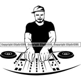 DJ Music Disc Dee Jay Party Jokey Character White Background Design Element Vinyl Record Spinning Disco Sound Audio Night Club Dance Entertainment Nightlife Turntable Disc Jockey Spin Equipment Clipart SVG
