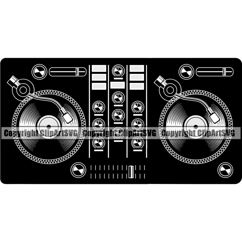 DJ Music Disc Turntable Setup Color Vector Design Element Dee Jay Party Disco Sound Audio Night Club Dance Entertainment Nightlife Disc Jockey Spin Vinyl Record Spinning Equipment Clipart SVG