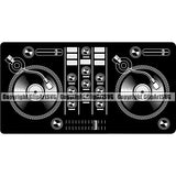 DJ Music Disc Turntable Setup Color Vector Design Element Dee Jay Party Disco Sound Audio Night Club Dance Entertainment Nightlife Disc Jockey Spin Vinyl Record Spinning Equipment Clipart SVG