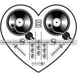 DJ Music Disc Dee Jay Party Disco Setup Heart Design Element Sound Audio Night Club Dance Entertainment Nightlife Turntable Disc Jockey Spin Vinyl Record Spinning Equipment Clipart SVG