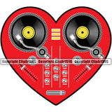 DJ Music Disc Dee Jay Mixer Setup Heart Color Design Element Party Disco Sound Audio Night Club Dance Entertainment Nightlife Turntable Disc Jockey Spin Vinyl Record Spinning Equipment Clipart SVG