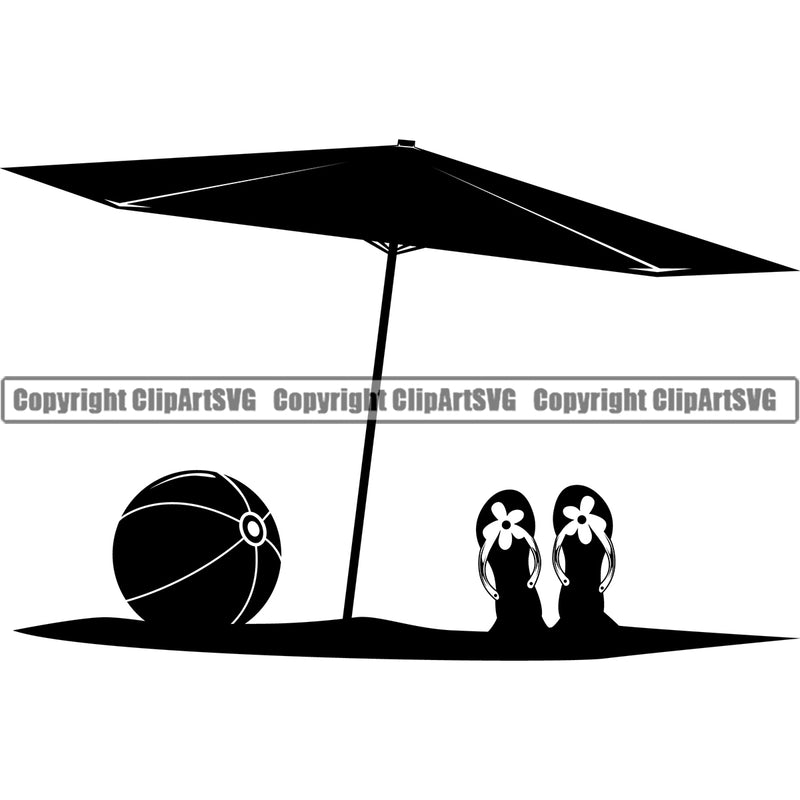 Nature Beach Ball Umbrellas Flip Flops Vector Surfing Beach Summer Surf Design Element Ocean Tropical Wave Vacation Travel Sea Surfboard Palm Paradise Island Hawaii Nature Sun Sunset Clipart SVG