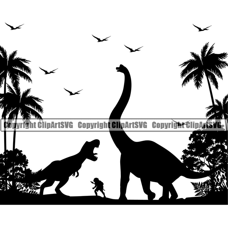 Nature Beach Dinosaur Design Element Surfing Beach Summer Surf Ocean Tropical Paradise Island Surfer Hawaii Nature Sun Sunset Wave Vacation Travel Sea Surfboard Palm Clipart SVG