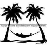 Nature Beach Hammock Design Element Surfing Beach Summer Surf Ocean Vector Tropical Wave Vacation Travel Sea Palm Paradise Island Surfer Hawaii Nature Sun Clipart SVG