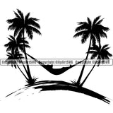 Nature Beach Hammock Hanging Silhouette Vector Design Element Surfing Beach Summer Surf Ocean Tropical Wave Vacation Travel Sea Surfboard Palm Paradise Island Surfer Hawaii Nature Sun Sunset Clipart SVG