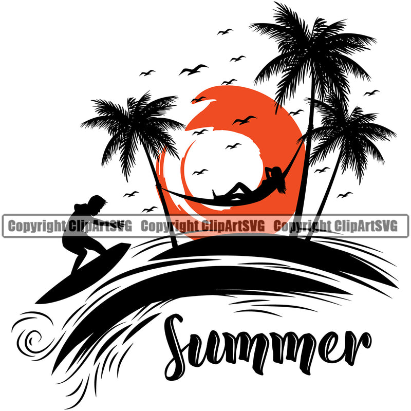 Products Summer Quote Nature Beach Hammock Surfing Vector Color Design Element Beach Summer Surf Ocean Tropical Wave Vacation Travel Sea Surfboard Palm Paradise Island Surfer Hawaii Nature Sun Sunset Clipart SVG