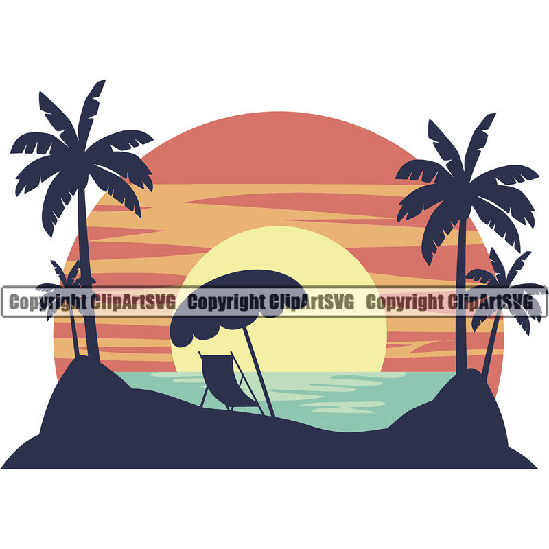 Nature Beach Island Color Design Element White Background Surfing Beach Summer Surf Ocean Tropical Wave Vacation Travel Sea Surfboard Palm Paradise Island Surfer Hawaii Nature Sun Sunset Clipart SVG