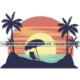 Nature Beach Island Color Design Element White Background Surfing Beach Summer Surf Ocean Tropical Wave Vacation Travel Sea Surfboard Palm Paradise Island Surfer Hawaii Nature Sun Sunset Clipart SVG