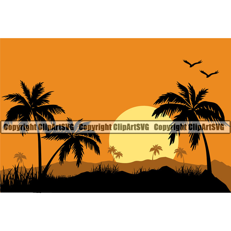 Nature Beach Land Color Design Element Surfing Beach Summer Surf Ocean Logo Tropical Wave Vacation Travel Sea Surfer Hawaii Nature Sun Sunset Surfboard Palm Paradise Island Clipart SVG