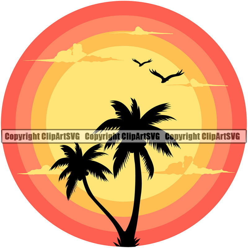 Nature Beach Sun Color Logo Vector Design Element Surfing Beach Summer Surf Ocean Tropical Wave Vacation Travel Sea Surfboard Palm Paradise Island Surfer Hawaii Nature Sun Sunset Clipart SVG