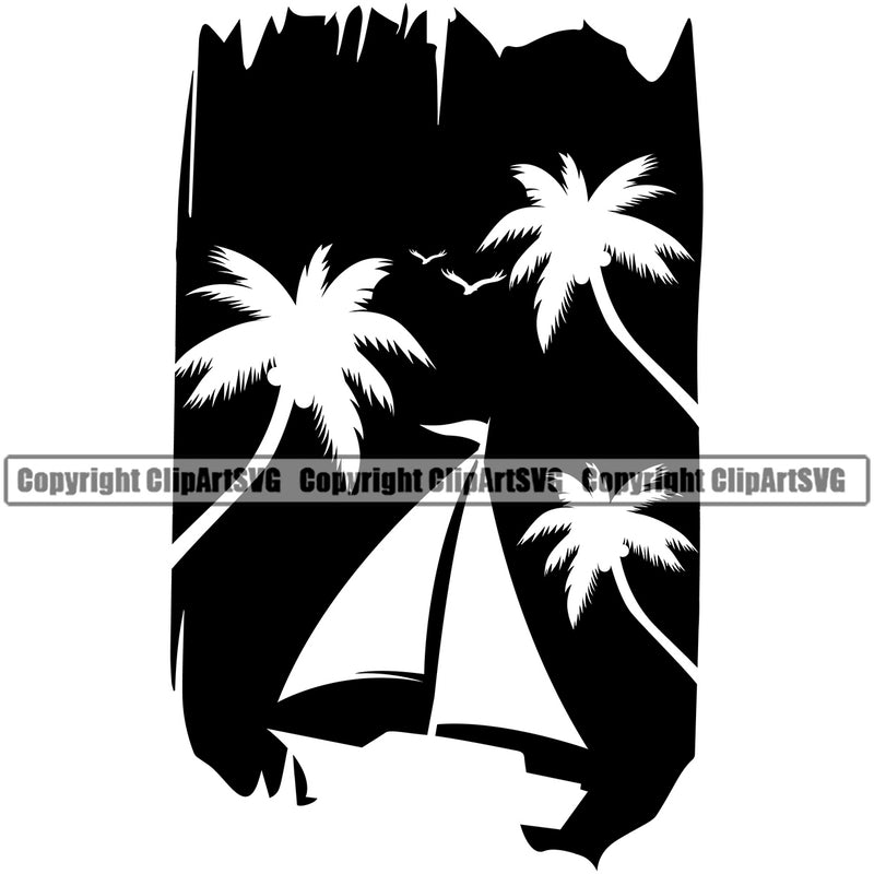 Surfing Nature Beach Logo Design Element Summer Surf Ocean Tropical Wave Vacation Travel Sea Surfboard Palm Paradise Island Surfer Hawaii Nature Sun Sunset Clipart SVG