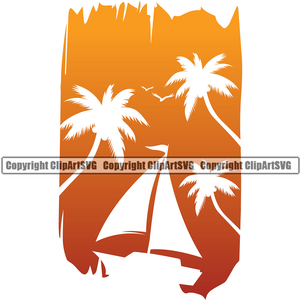 Surfing Beach Summer Surf Color Design Element Ocean Tropical Wave Vacation Travel Logo Sea Surfboard Palm Paradise Island Surfer Hawaii Nature Sun Sunset Clipart SVG