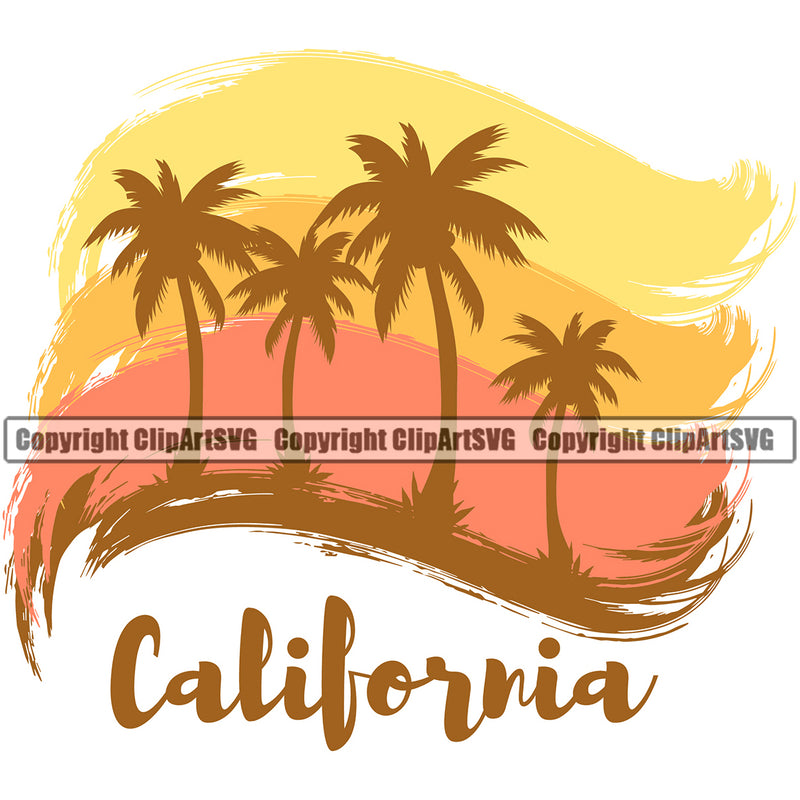 California Quote Nature Beach Color Design Element Surfing Beach Summer Surf Ocean Tropical Wave Vacation Travel Sea Surfboard Palm Paradise Island Surfer Hawaii Nature Sun Sunset Clipart SVG