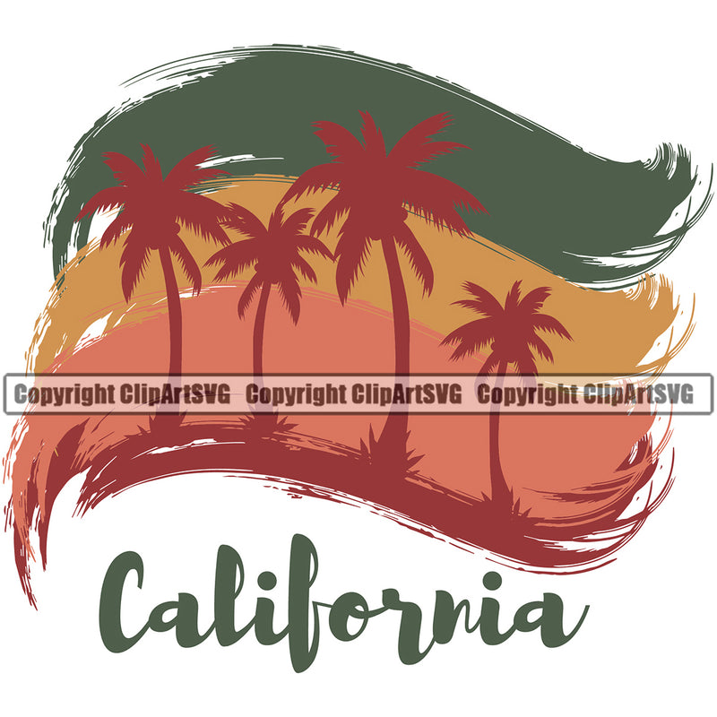 California Quote Nature Beach Artwork Design Element Surfing Beach Summer Surf Ocean Tropical Wave Vacation Travel Sea Surfboard Palm Paradise Island Surfer Hawaii Nature Sun Sunset Clipart SVG