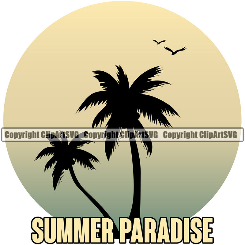 Summer Paradise Sun Color Design Element Surfing Beach Surf Logo Ocean Tropical Wave Vacation Travel Sea Surfboard Palm Paradise Island Surfer Hawaii Nature Sun Sunset Clipart SVG