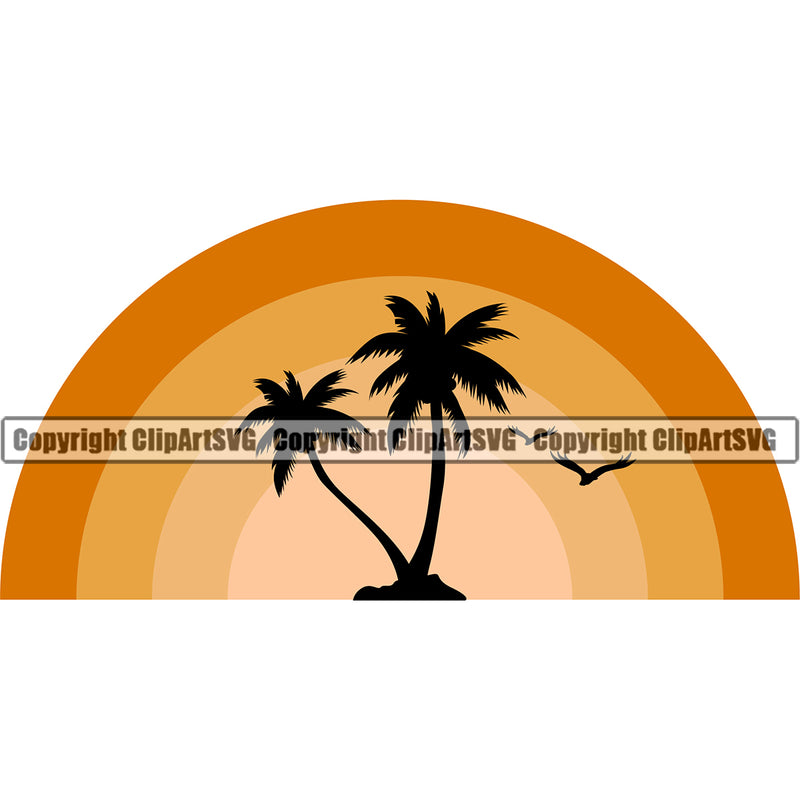 Nature Beach Color Design Element Surfing Summer Surf Ocean White Background Tropical Wave Vacation Travel Sea Surfboard Palm Paradise Island Surfer Hawaii Nature Sun Sunset Clipart SVG
