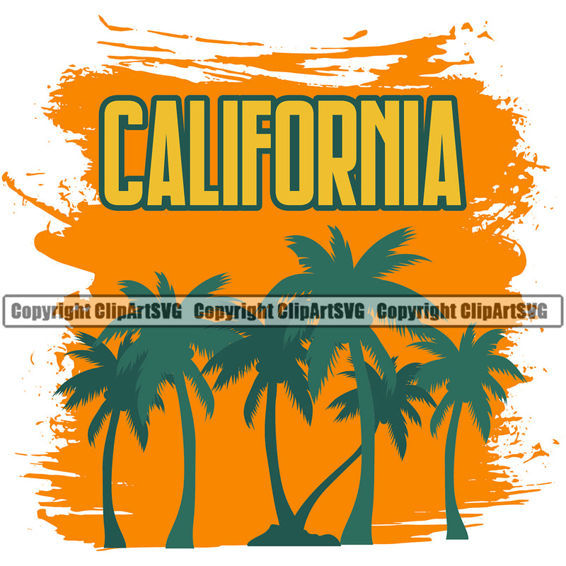 California Color Quote Surfing Nature Beach Design Element Summer Surf Vector Ocean Tropical Wave Vacation Travel Sea Surfboard Palm Logo Paradise Island Surfer Hawaii Nature Sun Sunset Clipart SVG