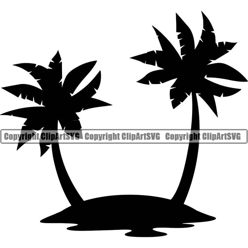 Surfing Nature Beach Palm Tree Vector Summer Surf Ocean Tropical Wave Vacation Design Element Travel Sea Surfboard Palm Paradise Island Surfer Hawaii Nature Sun Clipart SVG