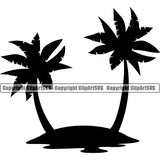 Surfing Nature Beach Palm Tree Vector Summer Surf Ocean Tropical Wave Vacation Design Element Travel Sea Surfboard Palm Paradise Island Surfer Hawaii Nature Sun Clipart SVG