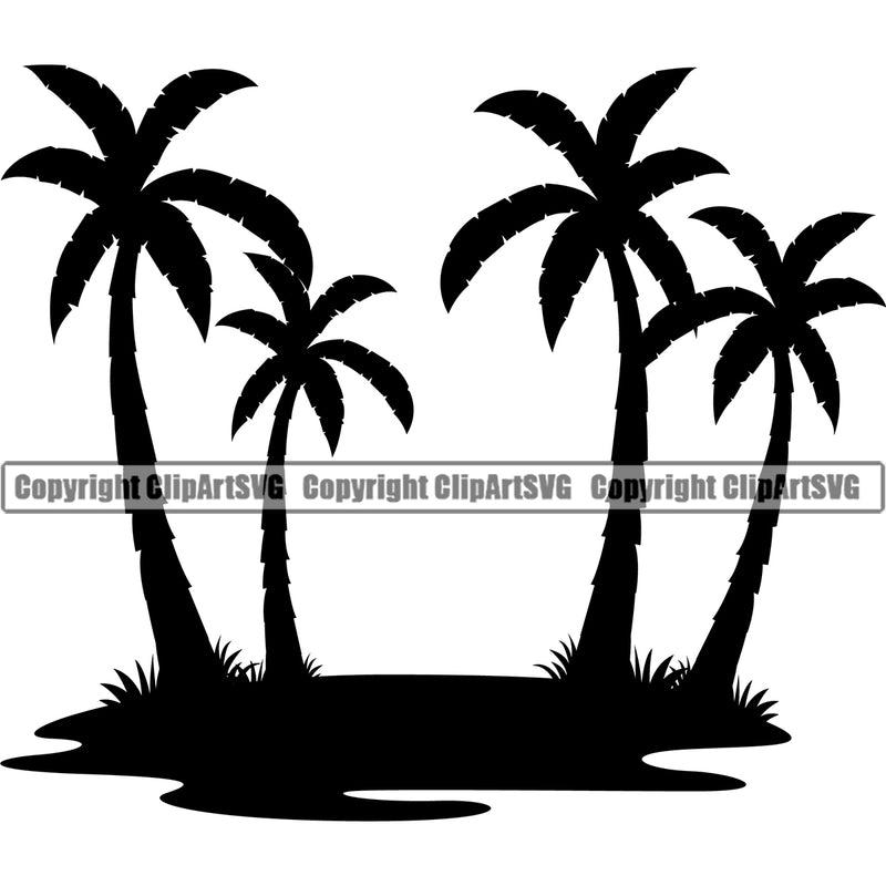 Surfing Nature Beach Palm Tree Island Vector Summer Surf Ocean Tropical Wave Design Element Vacation Travel Sea Hawaii Nature Sun Sunset Surfboard Palm Paradise Island Surfer Clipart SVG